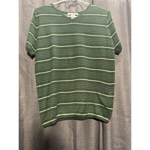 Cherokee Striped Knit‎ Top Short Sleeve V Neck Casual Green White Size S